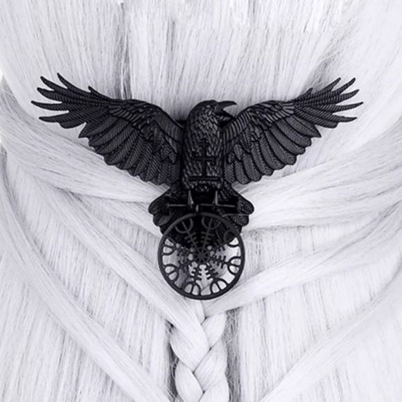 Black titanium raven Crow hair clip boho punk goth large wing span about 5in new - Picture 1 of 10